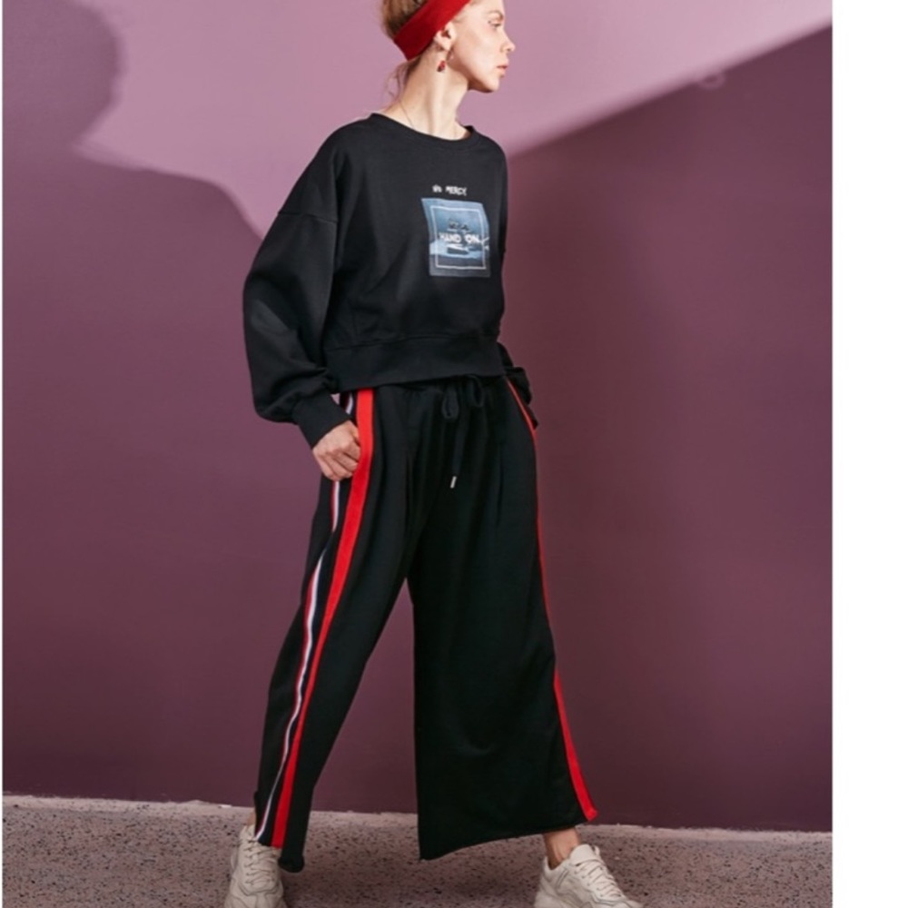 Elf sack 2 piece set.  Wide leg track pants and crop sweatshirt NWOT